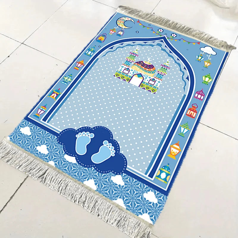 VIKAMA Children’s Cartoon Mosque Lantern Prayer Mat Foldable Portable Indoor Outdoor Rug