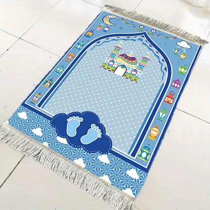 VIKAMA Children’s Cartoon Mosque Lantern Prayer Mat Foldable Portable Indoor Outdoor Rug