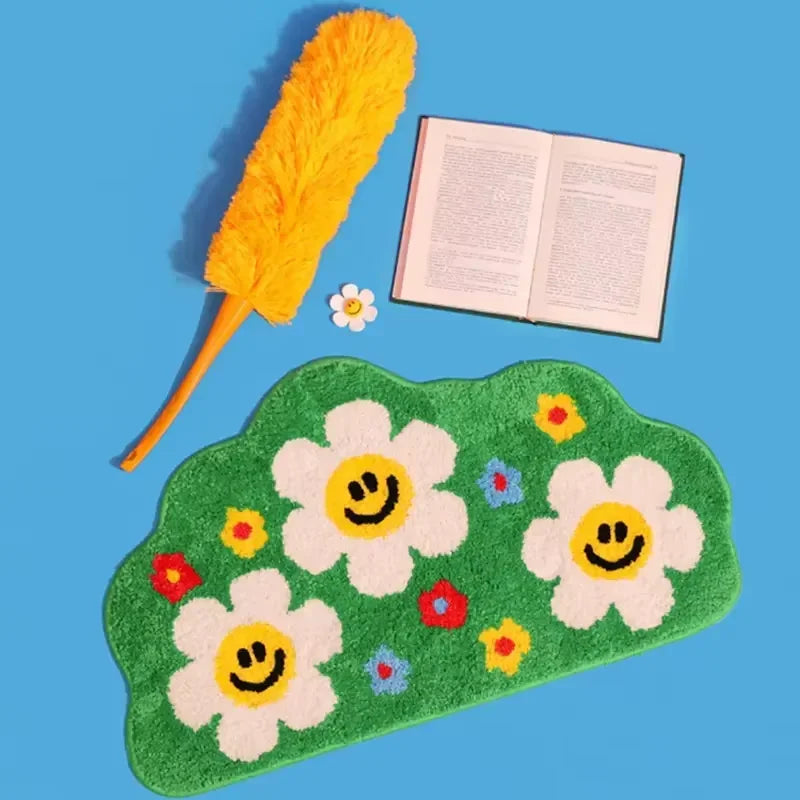 VIKAMA Cartoon Rainbow Floral Non-Slip Area Rug