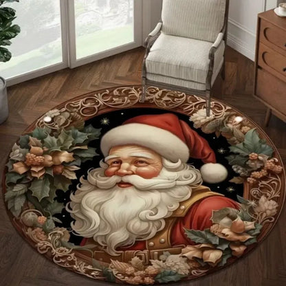VIKAMA Christmas Tree Round Rug Non-Slip Holiday Decor Mat