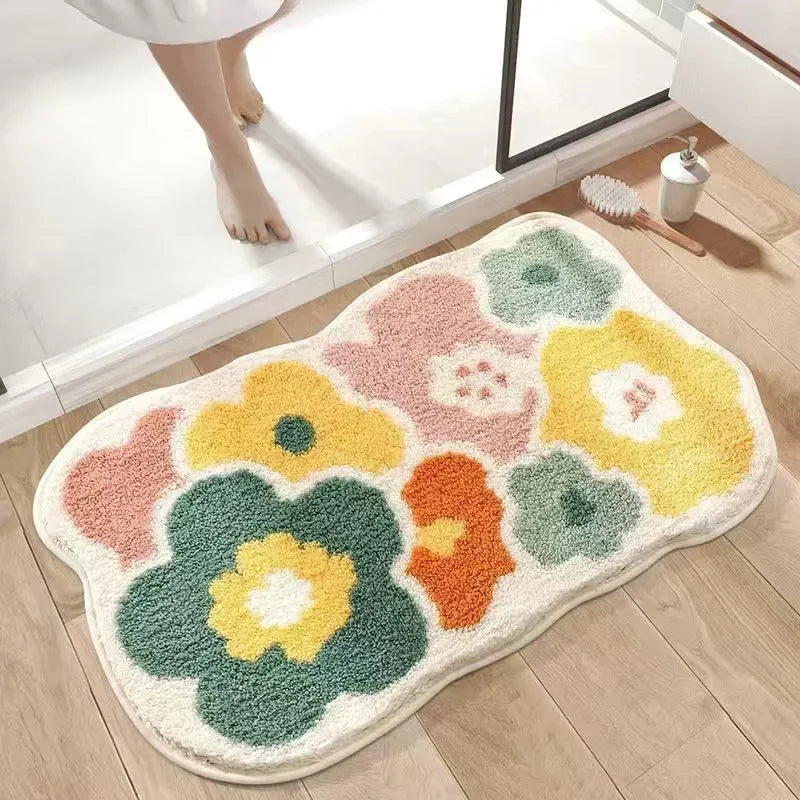VIKAMA Floral Cashmere Rug Non-Slip Absorbent Bathroom Living Room Doormat Home Decor
