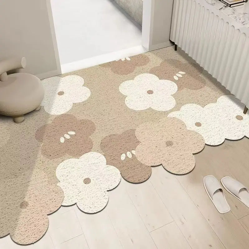 Cream silk ring cuttable entrance door mat