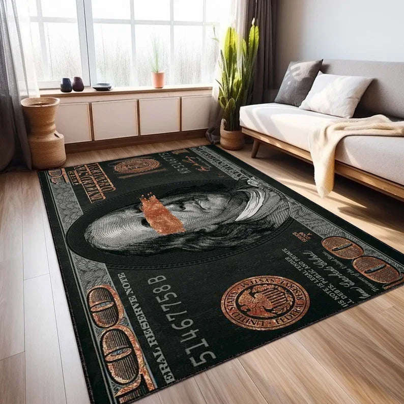 100 Dollar Bill Area Rug Ben Franklin Dollar Bill Money Rug Unique US Currency Design Carpet Home Decor