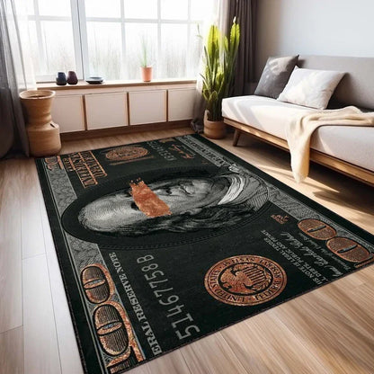 100 Dollar Bill Area Rug Ben Franklin Dollar Bill Money Rug Unique US Currency Design Carpet Home Decor