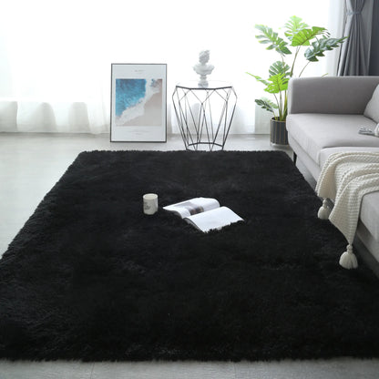 Fluffy tie-dye plush living room rug