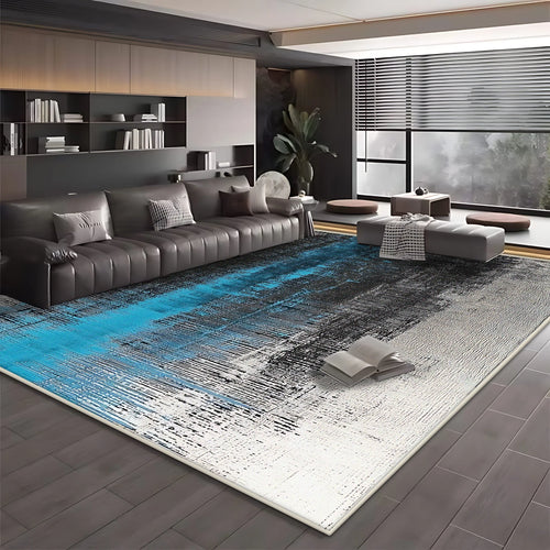 Modern Simple Blue Black Non-Slip Washable Area Rug