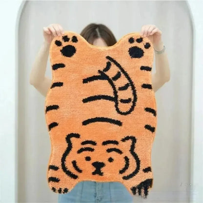 VIKAMA Cartoon Tiger Plush Rug Kids Bedroom Living Room Entry Mat Home Decor