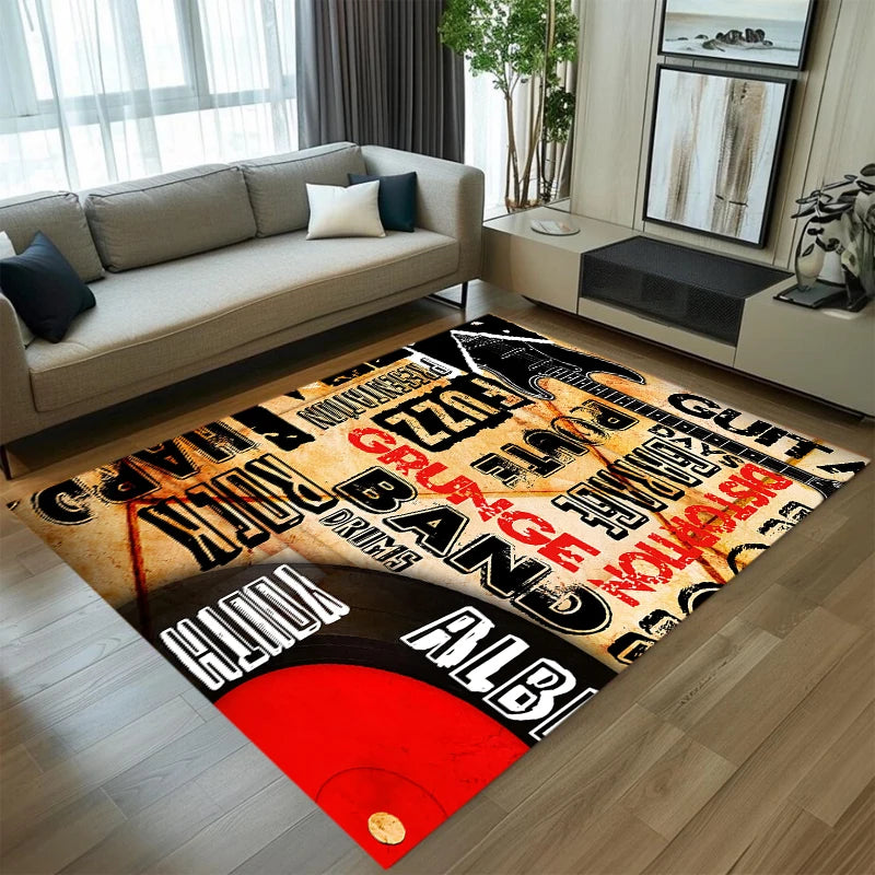 Vintage Rock Guitar Music Area Rug