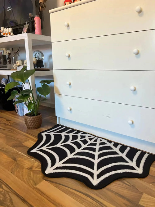 VIKAMA Black Spider Web Halloween Rug Non-Slip Bathroom Living Room Bath Mat Home Decor