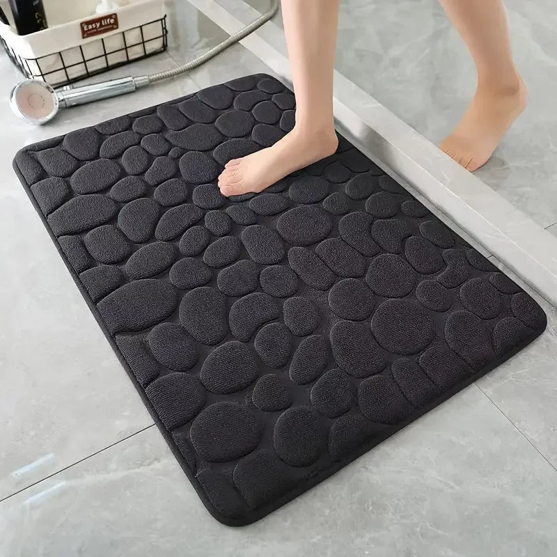 3D Cobblestone Embossed Bathroom Mat Non-Slip Absorbent Machine Washable Quick Dry Bath Door Floor Mat