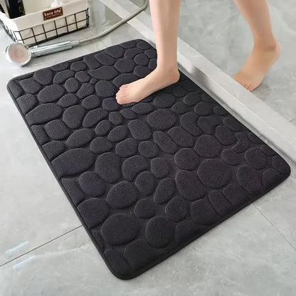 3D Cobblestone Embossed Bathroom Mat Non-Slip Absorbent Machine Washable Quick Dry Bath Door Floor Mat