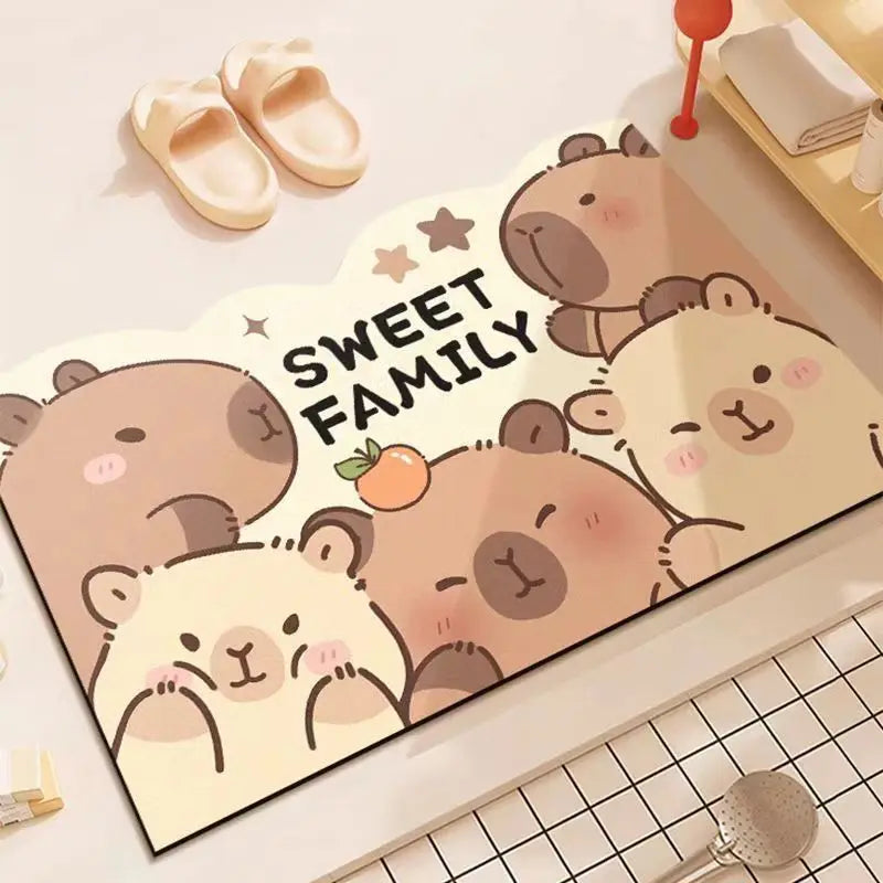 Bathroom absorbent non-slip foot pad cute cartoon household diatom mud floor mat quick drying entry toilet toilet anti-drop