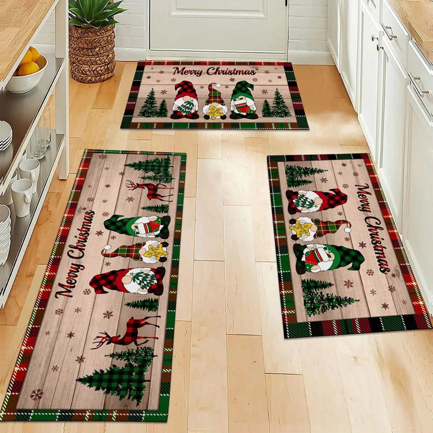 Merry Christmas Gnome Xmas Tree Rug Non-Slip Floor Mat Kitchen Living Room Bedroom Entrance Balcony Bathroom Carpet Home Decor