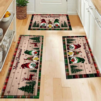 Merry Christmas Gnome Xmas Tree Rug Non-Slip Floor Mat Kitchen Living Room Bedroom Entrance Balcony Bathroom Carpet Home Decor