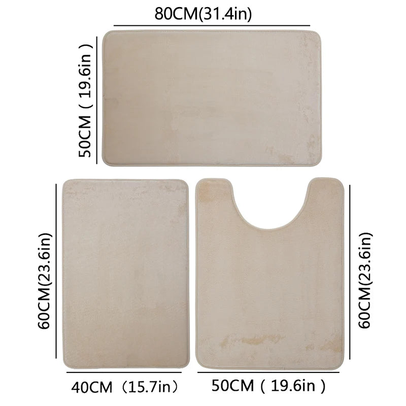 3-Piece Bathroom Mat Set Toilet Bath Shower Rugs Soft Absorbent Non-Slip Carpet Laundry Room Home Decor