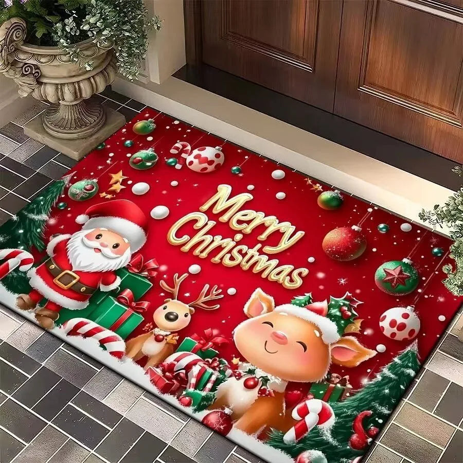 Christmas Tree Santa Claus Elk Festive Entry Door Floor Mat Non-Slip Bathroom Carpet Entrance Doormat