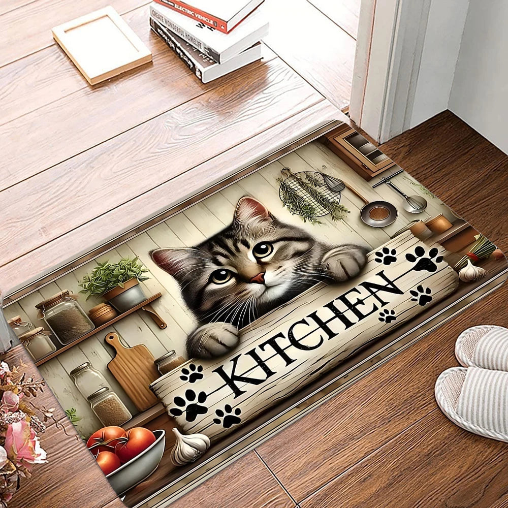 VIKAMA Cute Kitten Kitchen Anti-Slip Doormat