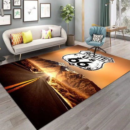 Motorcycle Pattern Indoor Outdoor Area Rug