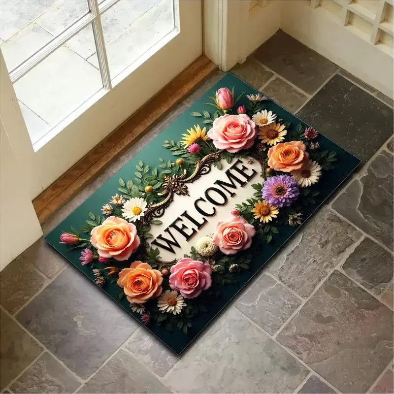 VIKAMA Floral Welcome Non-Slip Entrance Mat