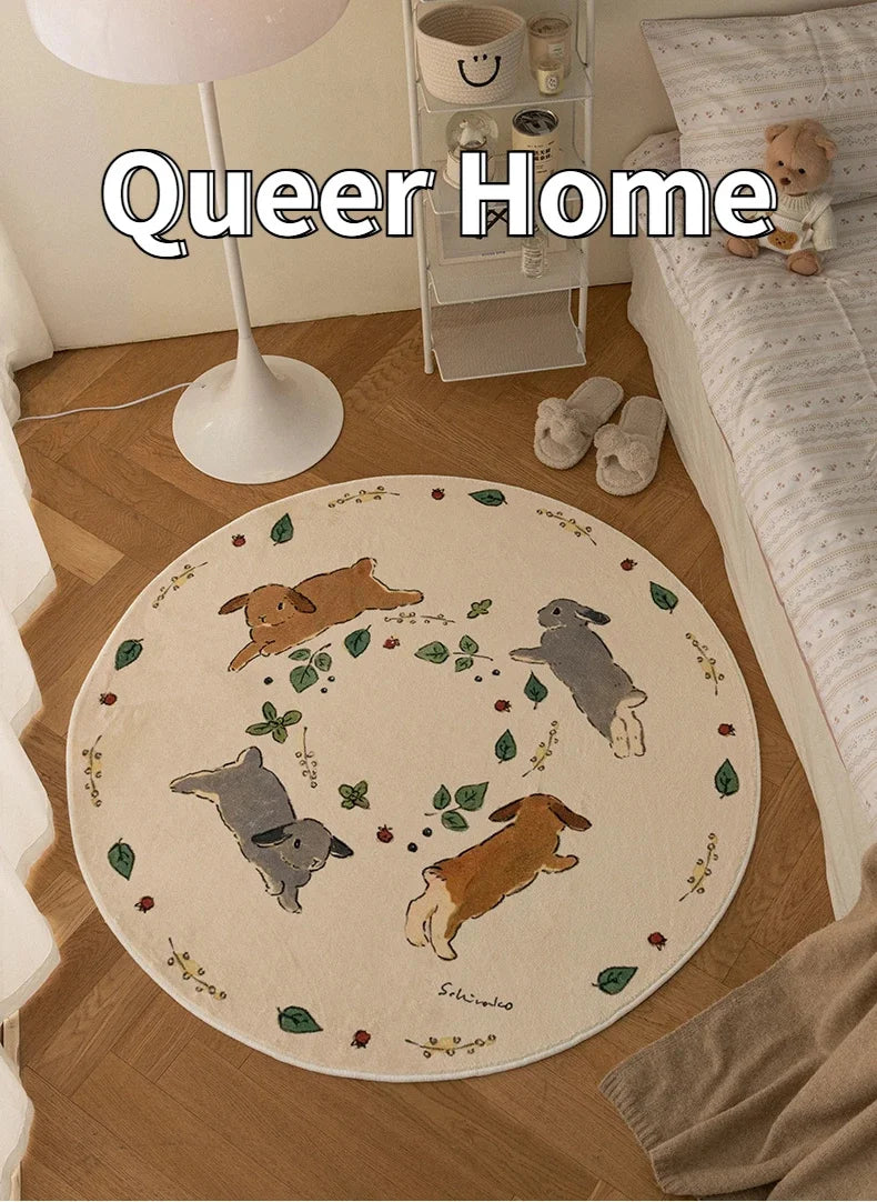Cartoon Rabbit Fluffy Round Area Rug