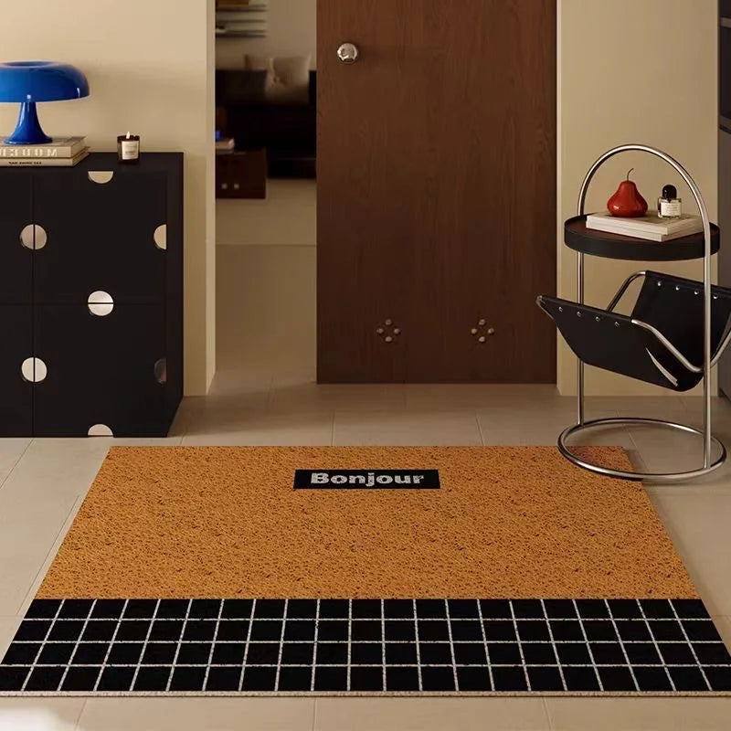 Retro Geometric Silk Ring Door Mat Non-Slip Dust-Resistant Entrance Floor Carpet