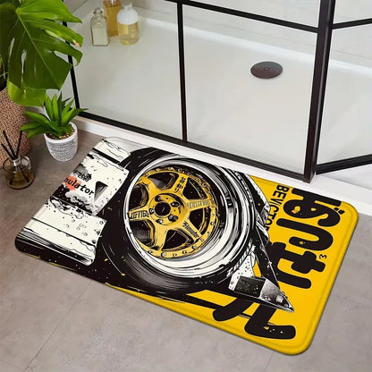 Racing car themed entryway door mat