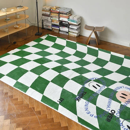 Retro Checkerboard Fluffy Plush Area Rug