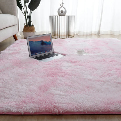 VIKAMA Silk Tie-Dye Plush Non-Slip Area Rug