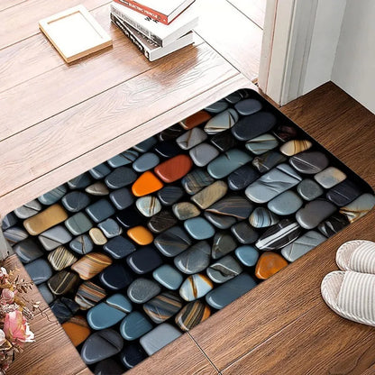 Stone tile print waterproof non-slip floor mat