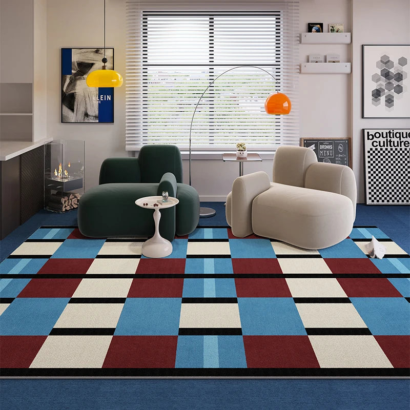 VIKAMA Blue Striped Light Luxury Living Room Carpet Sofa Coffee Table Bedroom Floor Mat