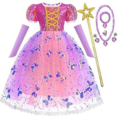 Disney Rapunzel Purple Puffy Dress With Accessories For Girls