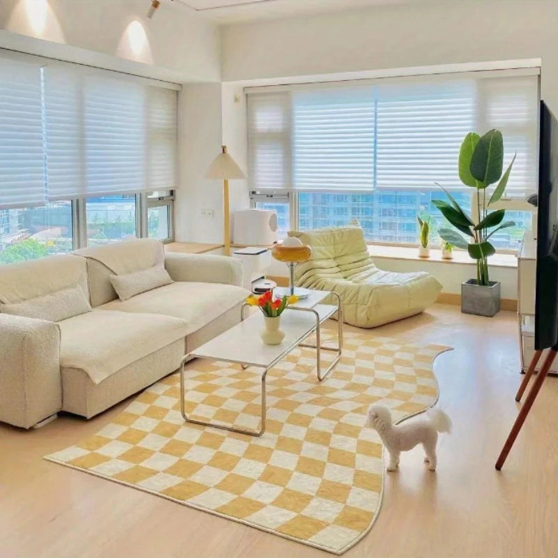 Retro Checkerboard Fluffy Plush Area Rug