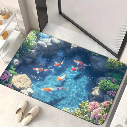 3D Underwater Koi Fish Ice Cave Rug Realistic Stereo Illusion Non-Slip Carpet Bathroom Home Decor