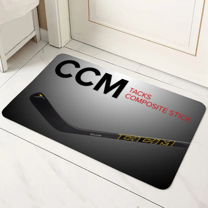 CCM Retro Ice Hockey Logo Non-Slip Microfiber Doormat Durable Washable Floor Mat Entrance Bathroom Kitchen Living Room All-Season Rug