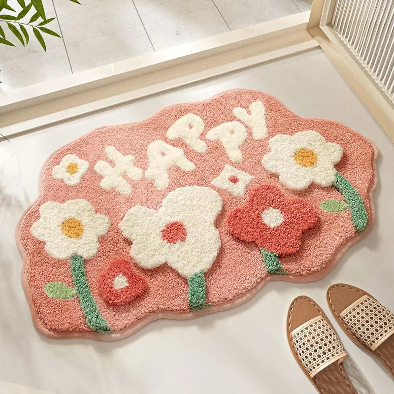 Flower Bathroom Floor Mat Absorbent Non-Slip Toilet Door Bedroom Carpet