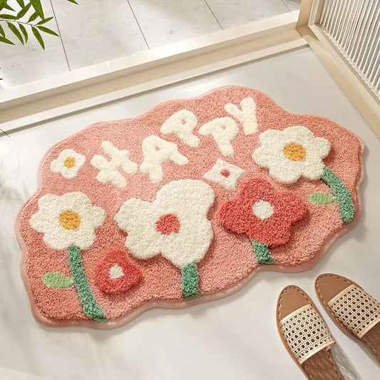 Flower Bathroom Floor Mat Absorbent Non-Slip Toilet Door Bedroom Carpet