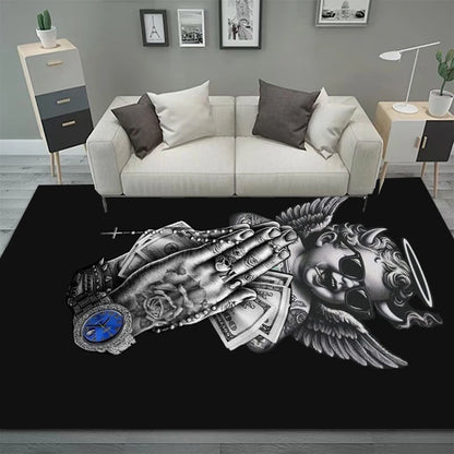 Vintage gothic bohemian black area rug