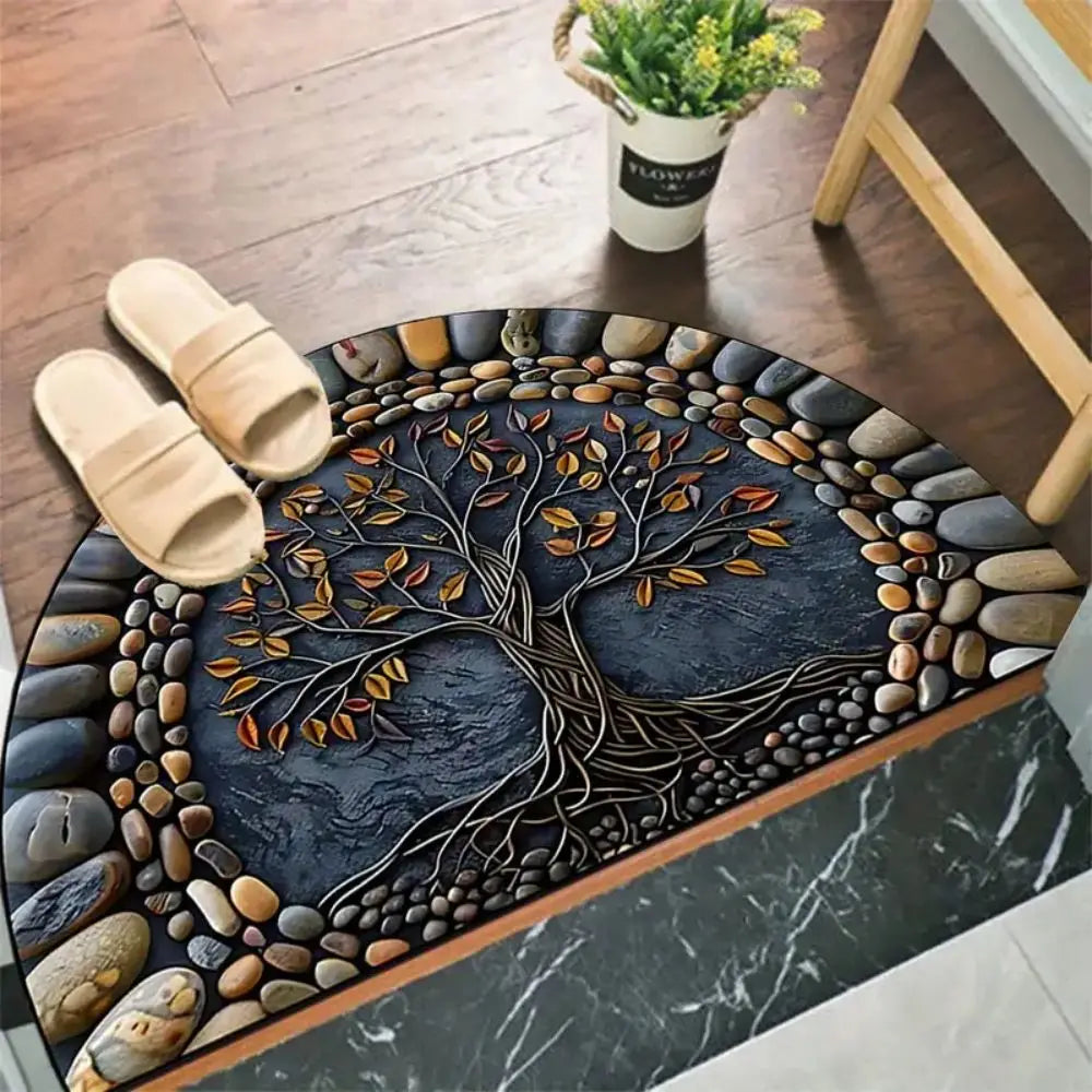 VIKAMA Tree of Life Semi-Circular Non-Slip Welcome Doormat