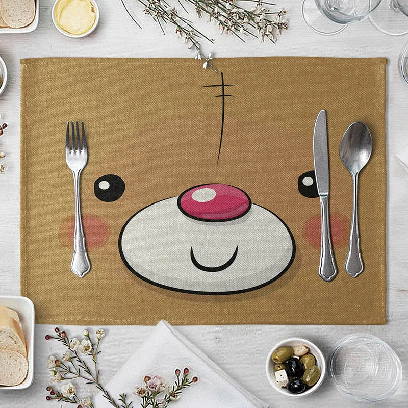 Cute Animal Linen Kids Placemat Set (Pig Bear Frog Fox Pattern)