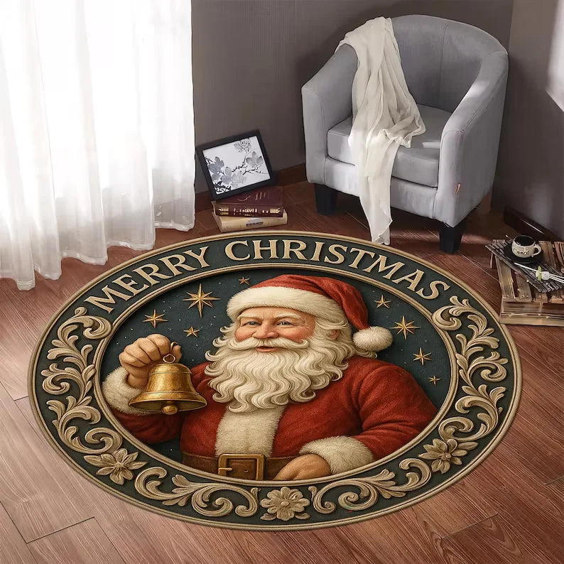 3D Christmas train round rug cozy holiday mat