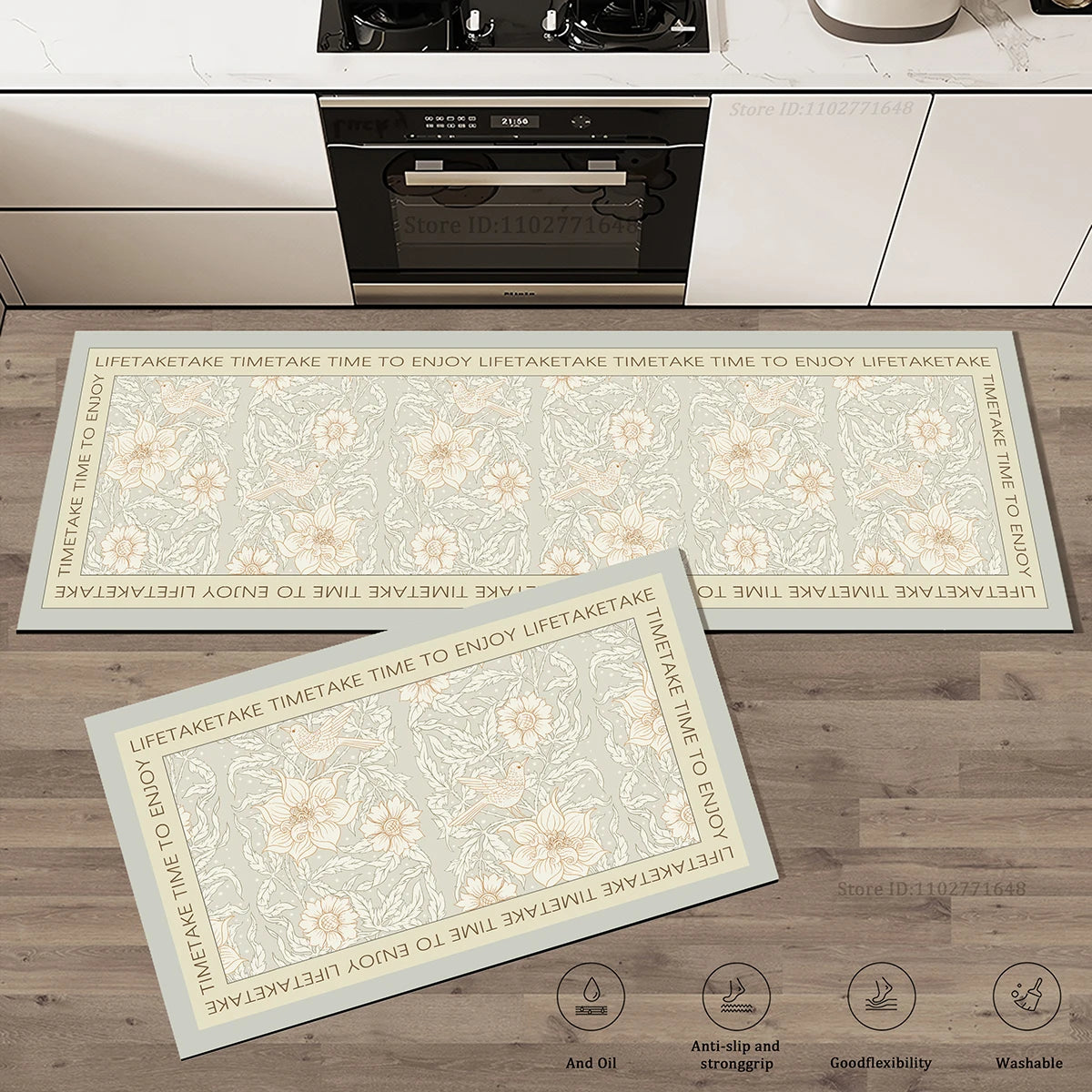 Floral Pattern Kitchen Rug Extra Thick Absorbent Non-Slip Doormat Anti-Fatigue Mat Bathroom Entrance Long Carpet Home Decor