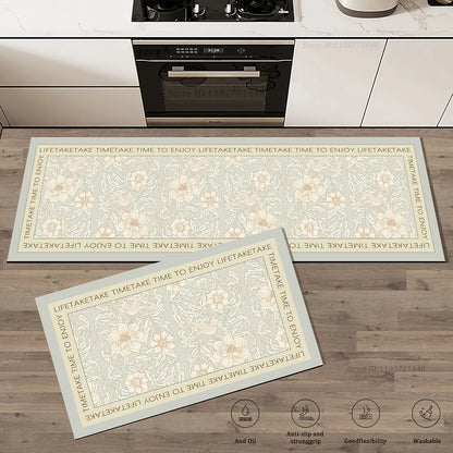 Floral Pattern Kitchen Rug Extra Thick Absorbent Non-Slip Doormat Anti-Fatigue Mat Bathroom Entrance Long Carpet Home Decor