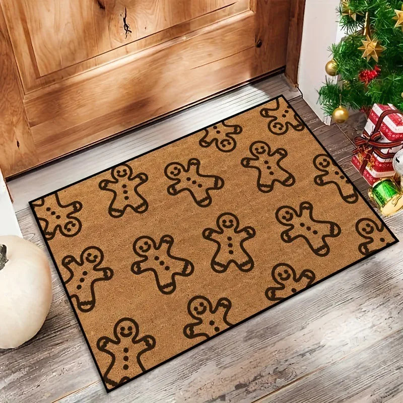 Christmas Cartoon Reindeer Pattern Entrance Floor Mat Absorbent Non-Slip Door Mat Bathroom Door Decoration Rug
