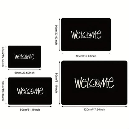 VIKAMA Black Welcome Doormat Washable Durable Minimalist Entrance Rug Home Decor