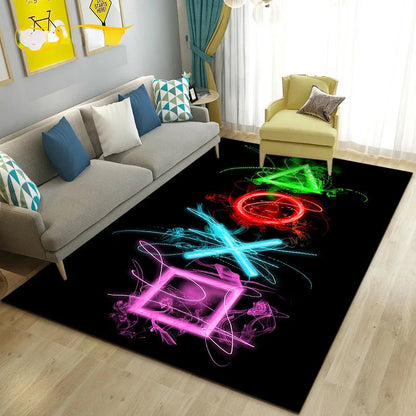 Game Controller Neon Carpet Gamepad Symbol Non-Slip Rug Living Room Home Decor “One More Game” Mat