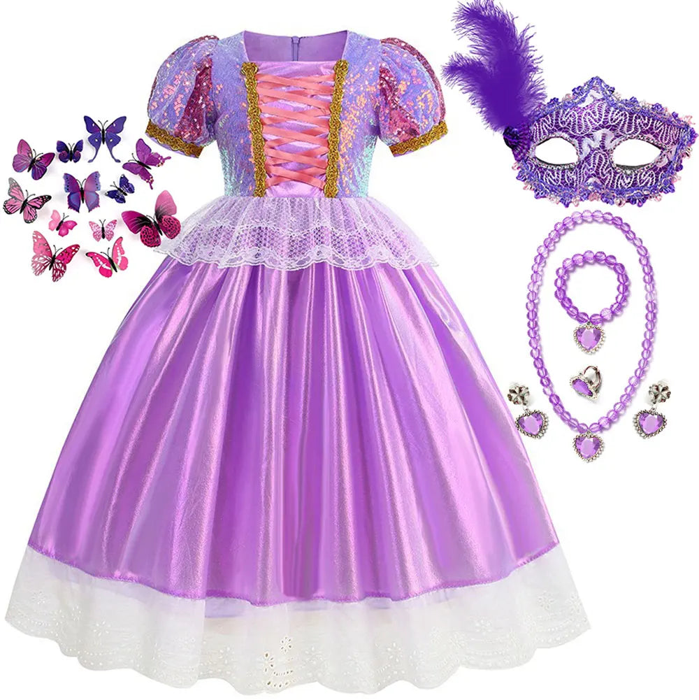 Disney Rapunzel Purple Puffy Dress With Accessories For Girls