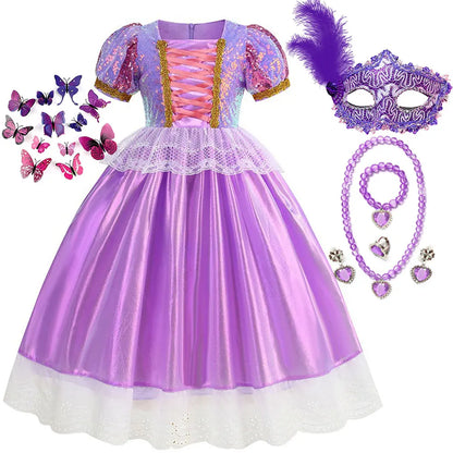 Disney Rapunzel Purple Puffy Dress With Accessories For Girls
