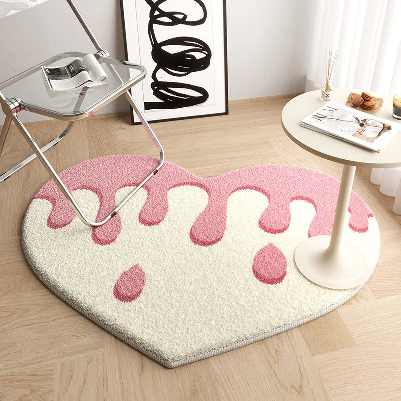 VIKAMA Cute Imitation Cashmere Love Carpet Non-Slip Dirt-Resistant Living Room Bedroom Bedside Floor Mat