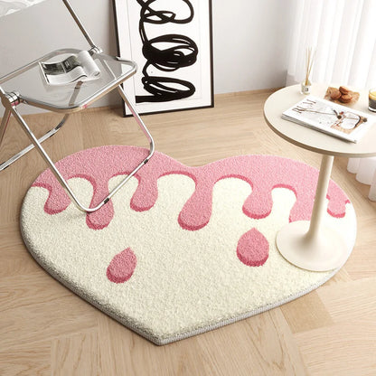 VIKAMA Cute Imitation Cashmere Love Carpet Non-Slip Dirt-Resistant Living Room Bedroom Bedside Floor Mat