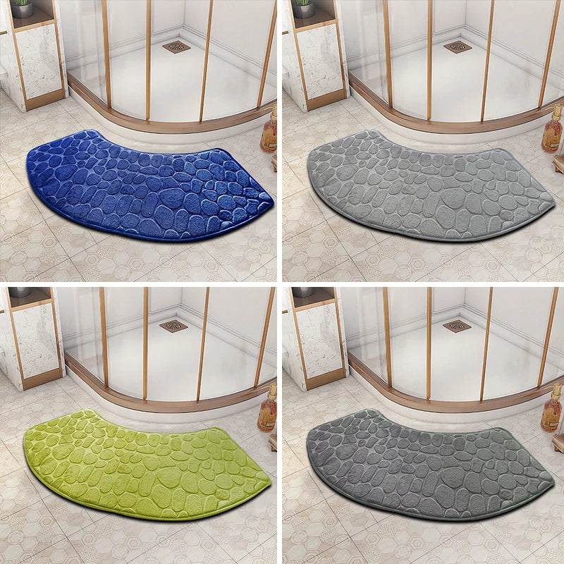 3D Cobblestone Velvet Bath Mat Non-Slip Absorbent Quick-Dry Washable Bathroom Door Rug